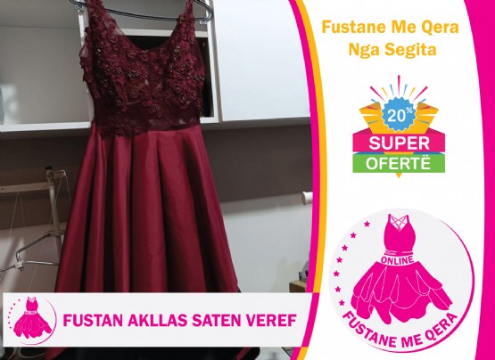 Fustan me qera akllas saten veref , Fustan me qera Segita , Fustan me qera per fejes ,  Fustan me qera per dasma , Fustan me qera elegant per mbremje , FUSTAN me qera per matura